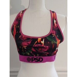 PSD Womens Sport Bra Burnt Roses Black Purple Pink Floral Sz‎ XL 36D 38C 40B NWT